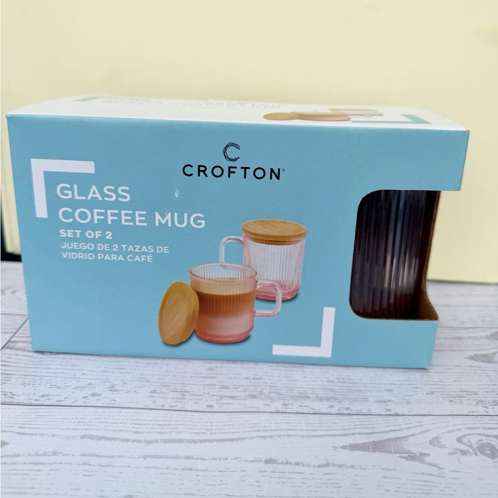 Crofton Glass Coffee Mug with Wooden Lids